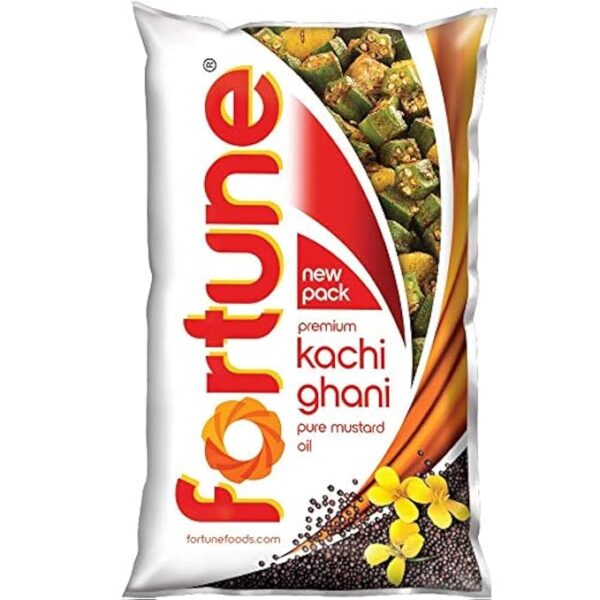 Fortune Premium Kachi Ghani Pure Mustard Oil, 1 Litre Pouch – Cold Pressed & Naturally Pure