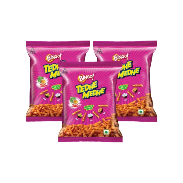 Bingo Tedhe Medhe Masala Tadka Crisps – Pack of 3 (75g × 3)